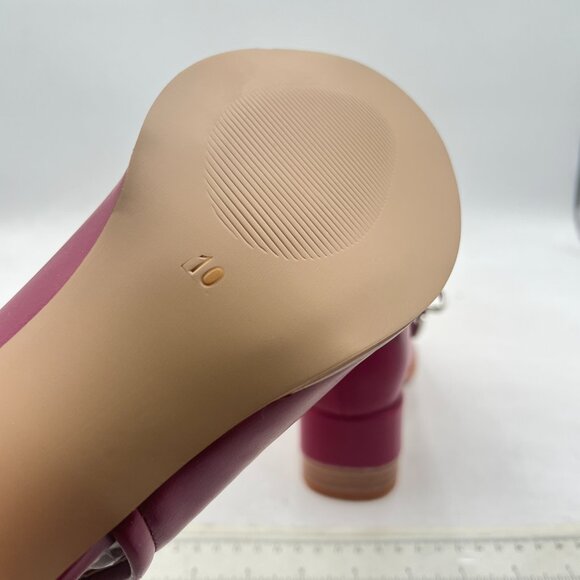 FSJ Dark Magenta Peep Open Toe Cut Out Buckle Ankle Boot Block Low Heel Sandals - Picture 6 of 8